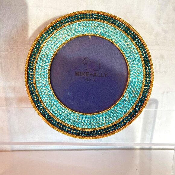 Mike + Ally N.Y.C. Round Picture Frame Gold Light Blue Beaded Elegant Chic - Picture 1 of 7